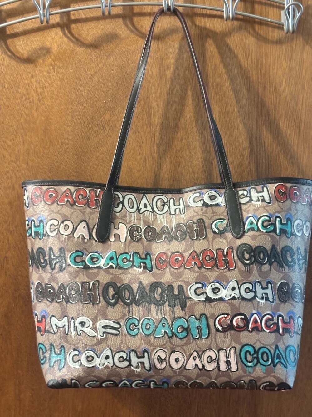 Coach Graphic Coach X Mint/Tote bag In Signature Leather Khaki COLLABORATION - Picture 2 of 6